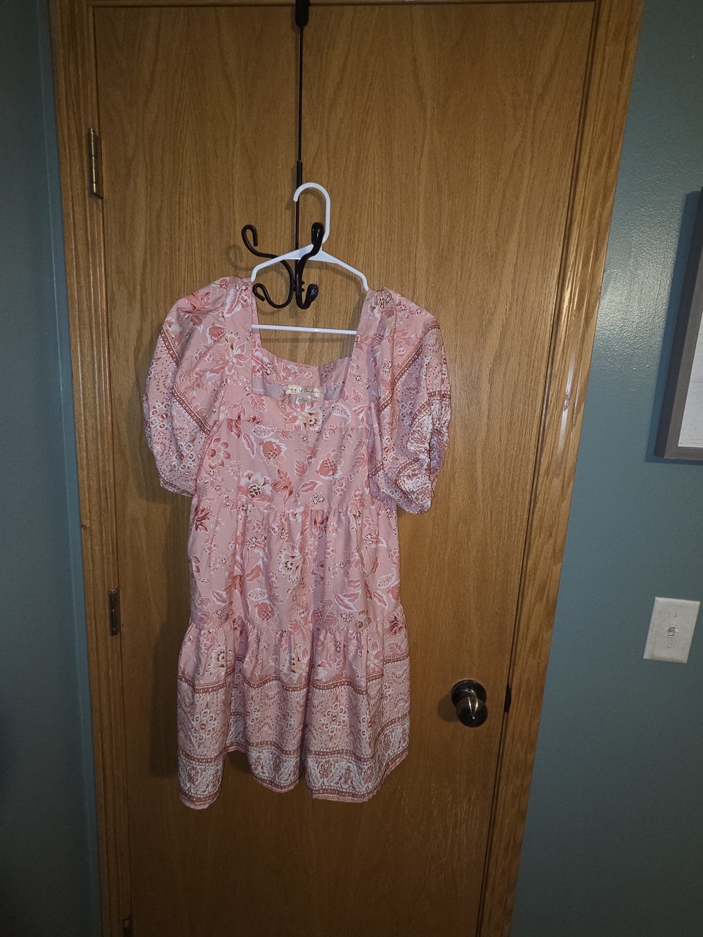 womens Pink Floral Puff-Sleeve Sundress